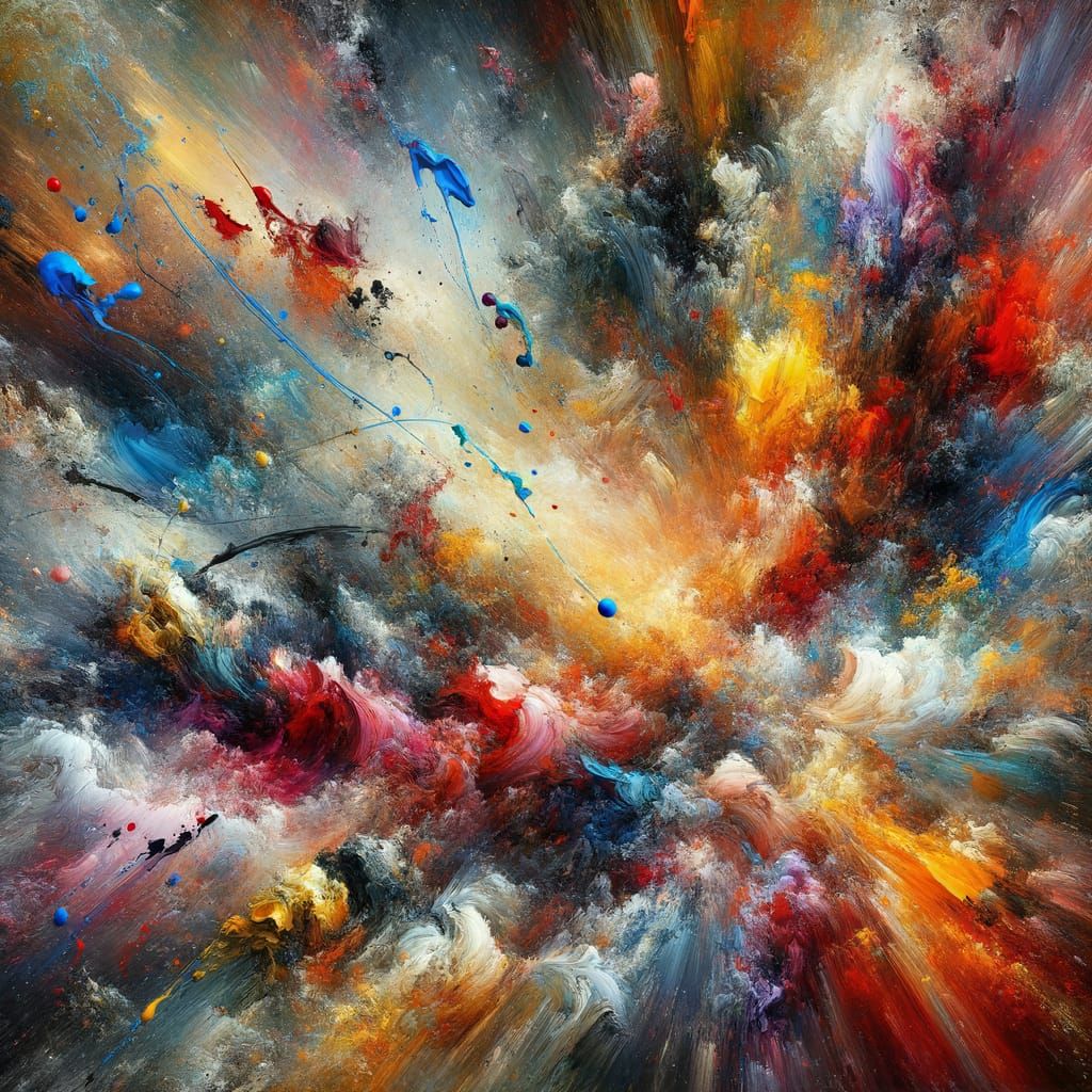 Abstract Expressionist Paint Explosion in Vibrant Colors