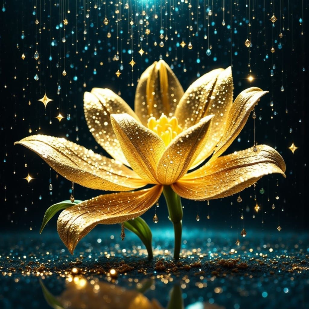 Golden Glitter Rain on a Bioluminescent Milky Way