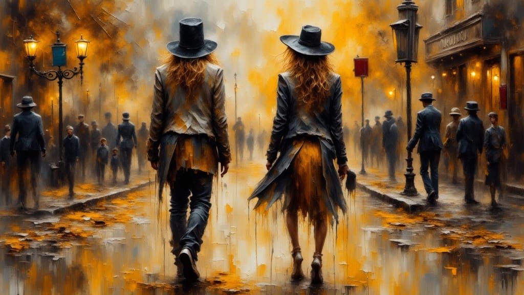 Troublemakers Wander Boulevard in Impressionistic Oil Painti...