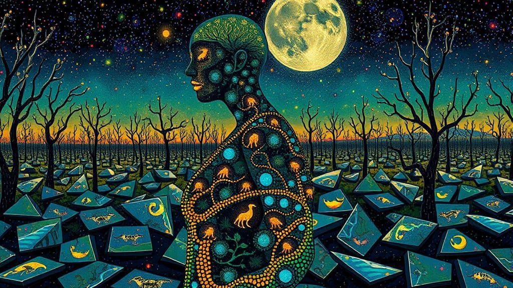 Surreal Goddess with Ecosystemic Body and Glowing Creatures