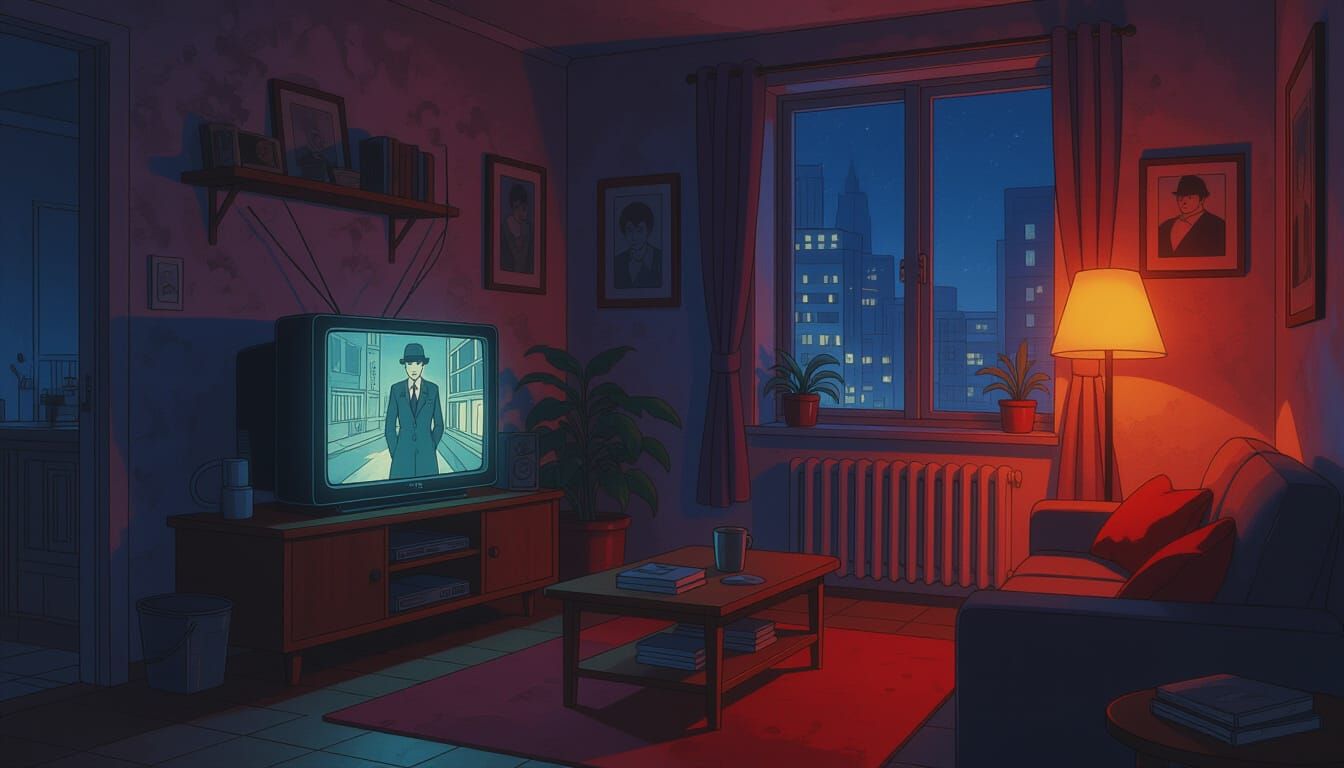 Post-Industrial Apartment in Anime Style with Neo-Noir Film