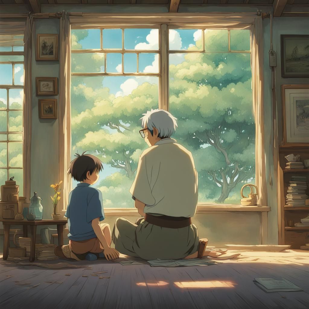 Old Master Gazing at Younger Self: Anime Key Visual