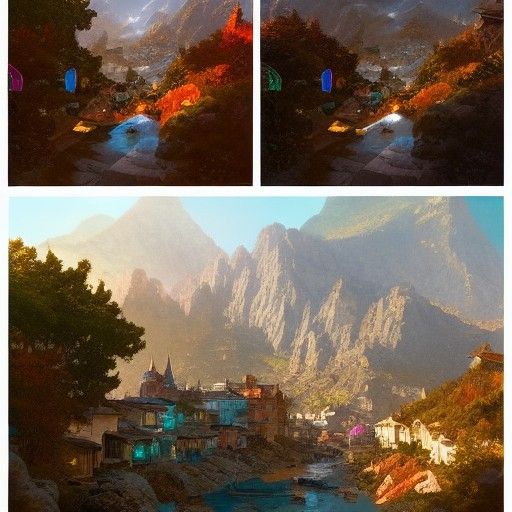 Mountainside Towns: 8K Artstation Concept
