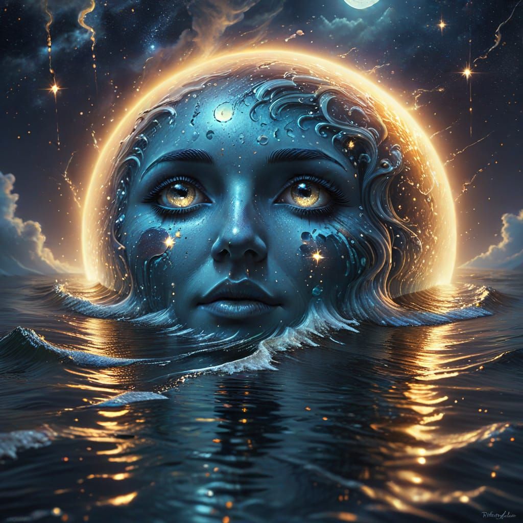 Melting Moon Dripping Stars: Ethereal Oil Painting