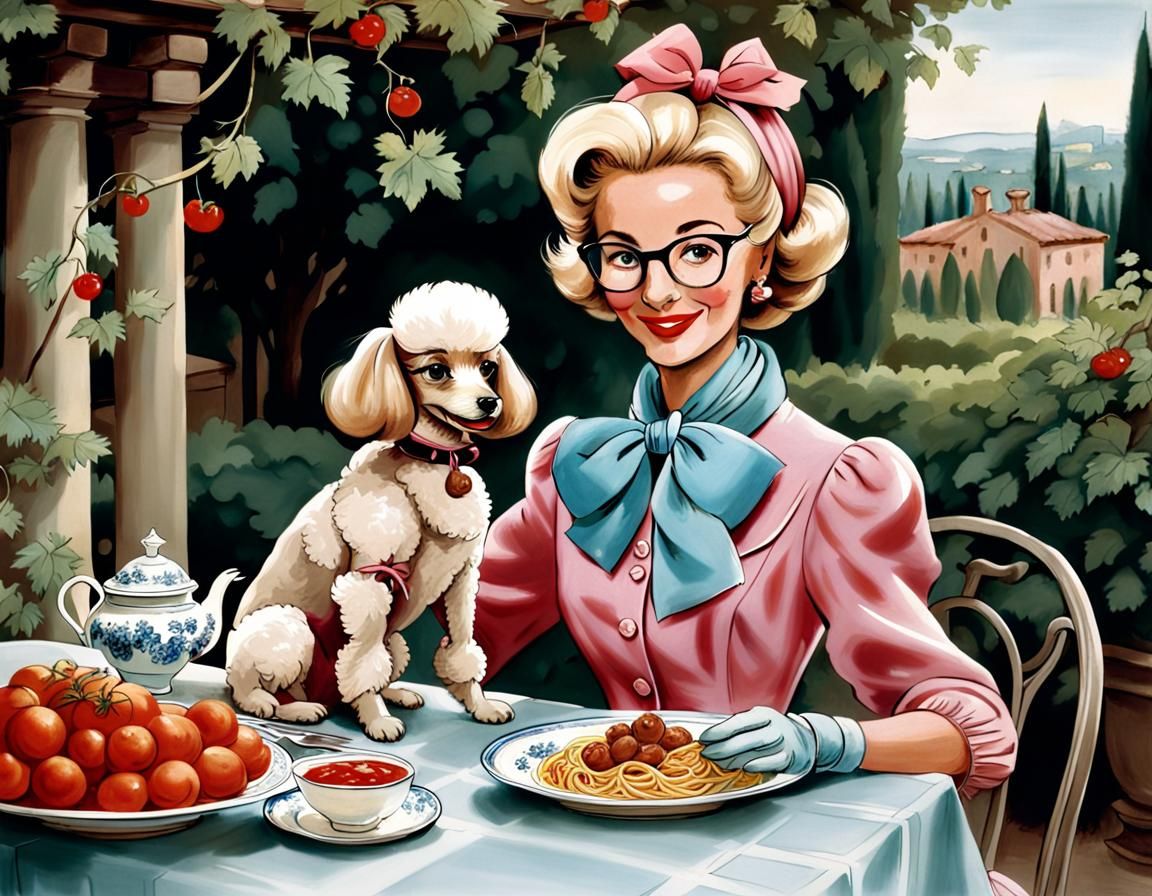 Parisian Fashionista and Poodle Share Spaghetti
