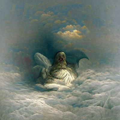 Angel on Cloud in Gothic Horror Style