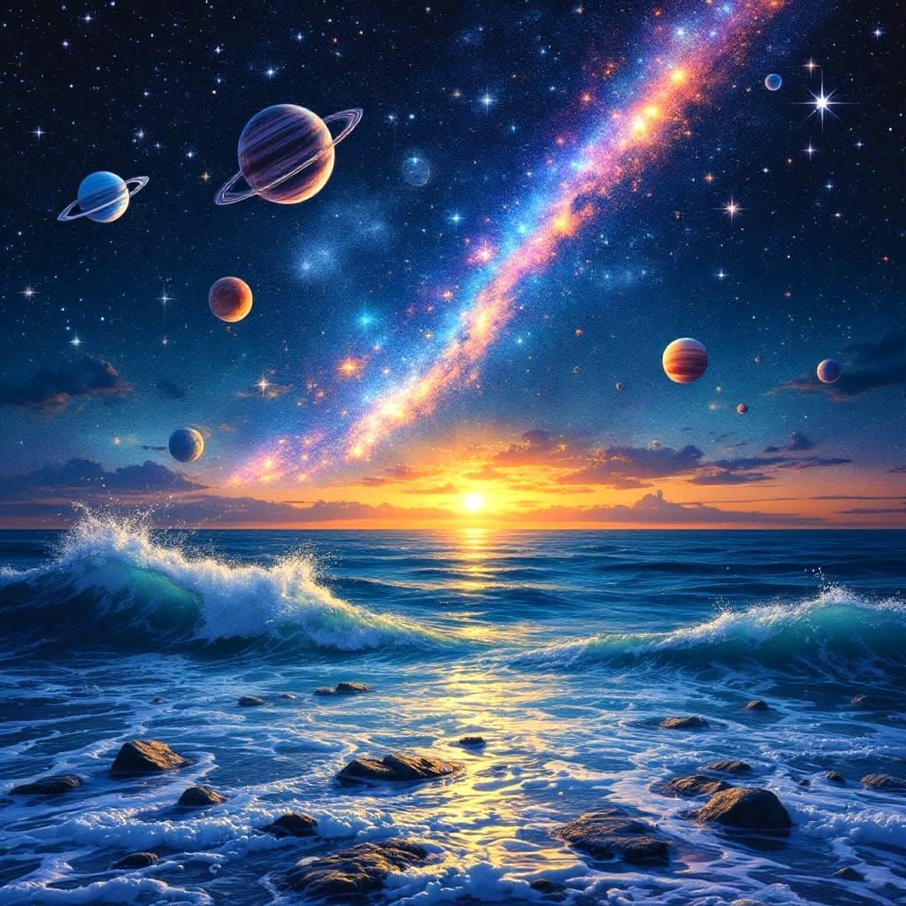 Surreal Cosmic Night in Holographic Aesthetic