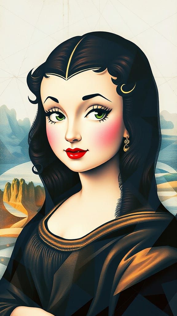 Betty Boop as Mona Lisa in Pastel Aquarelle Surrealism