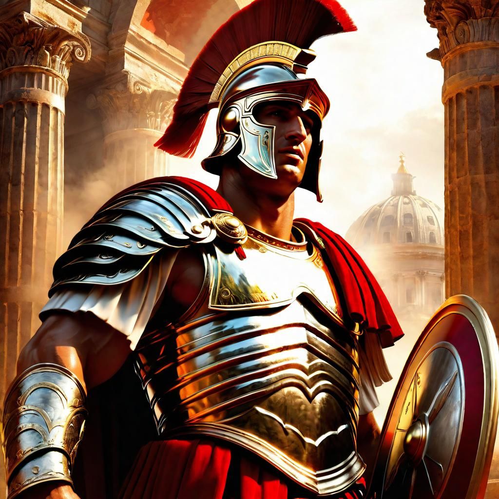 Roman Soldier Digital Painting in Cel-Shaded Style