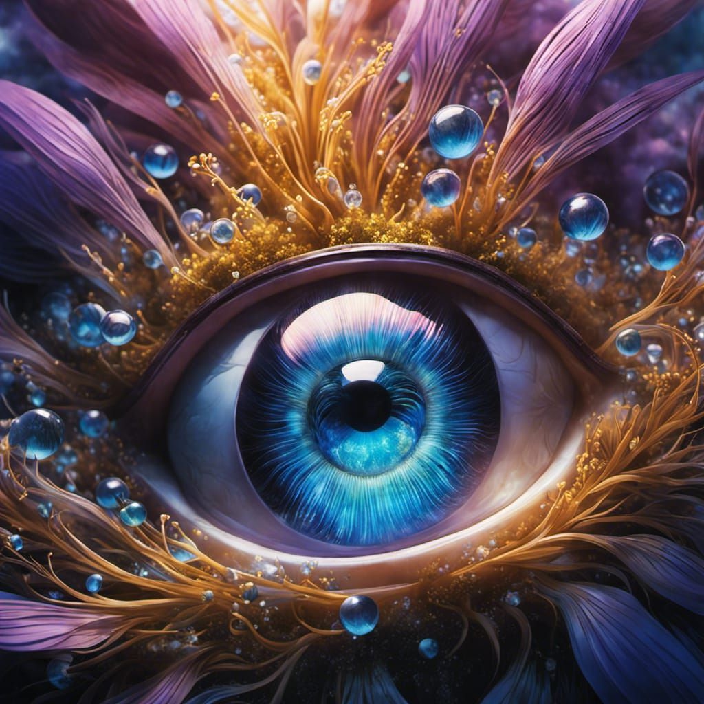 Macro Eyeball Art in Surreal Synthwave Style