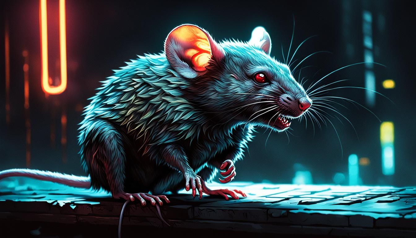 Sinister Mouse in Cyberpunk Horror Style