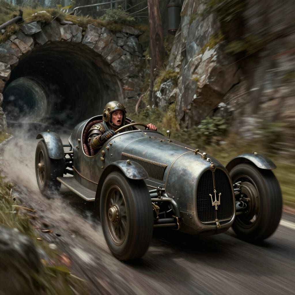 Steampunk Maserati Races Mountain Pass With Terrified Passen...