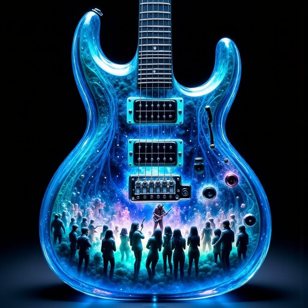 Glass Guitar with Miniature Rock Concert Inside