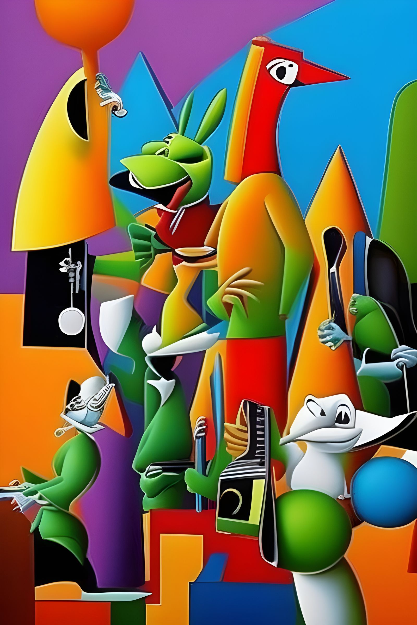 Abstract Folk Singers in Hyperreal Digital Art