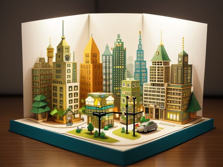 Whimsical Paper Character in Miniature Cardstock City