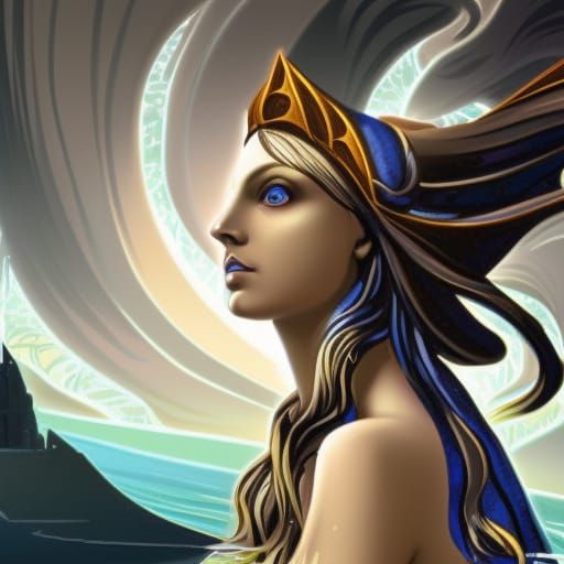 Atlantis Dark Priestess in Art Nouveau Style