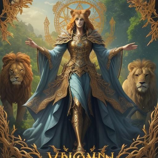 Vitruvian Man Concept Art with Woman and Lion