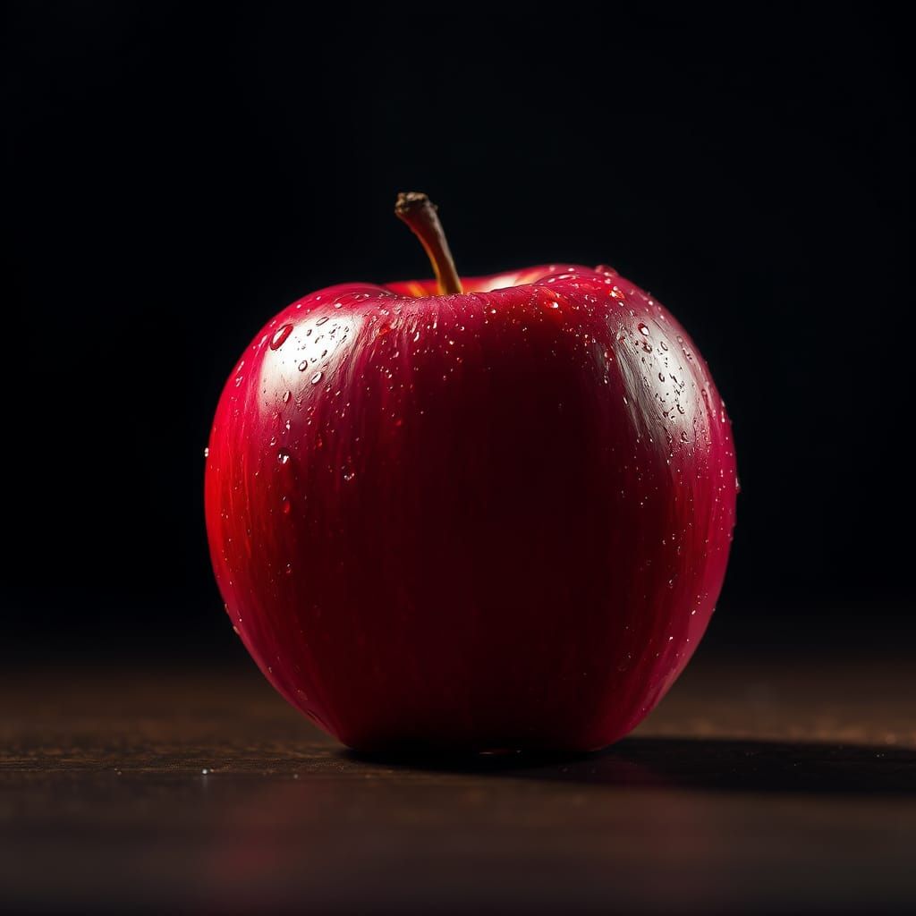 Hyperrealistic Apple with Dewy Water Droplets