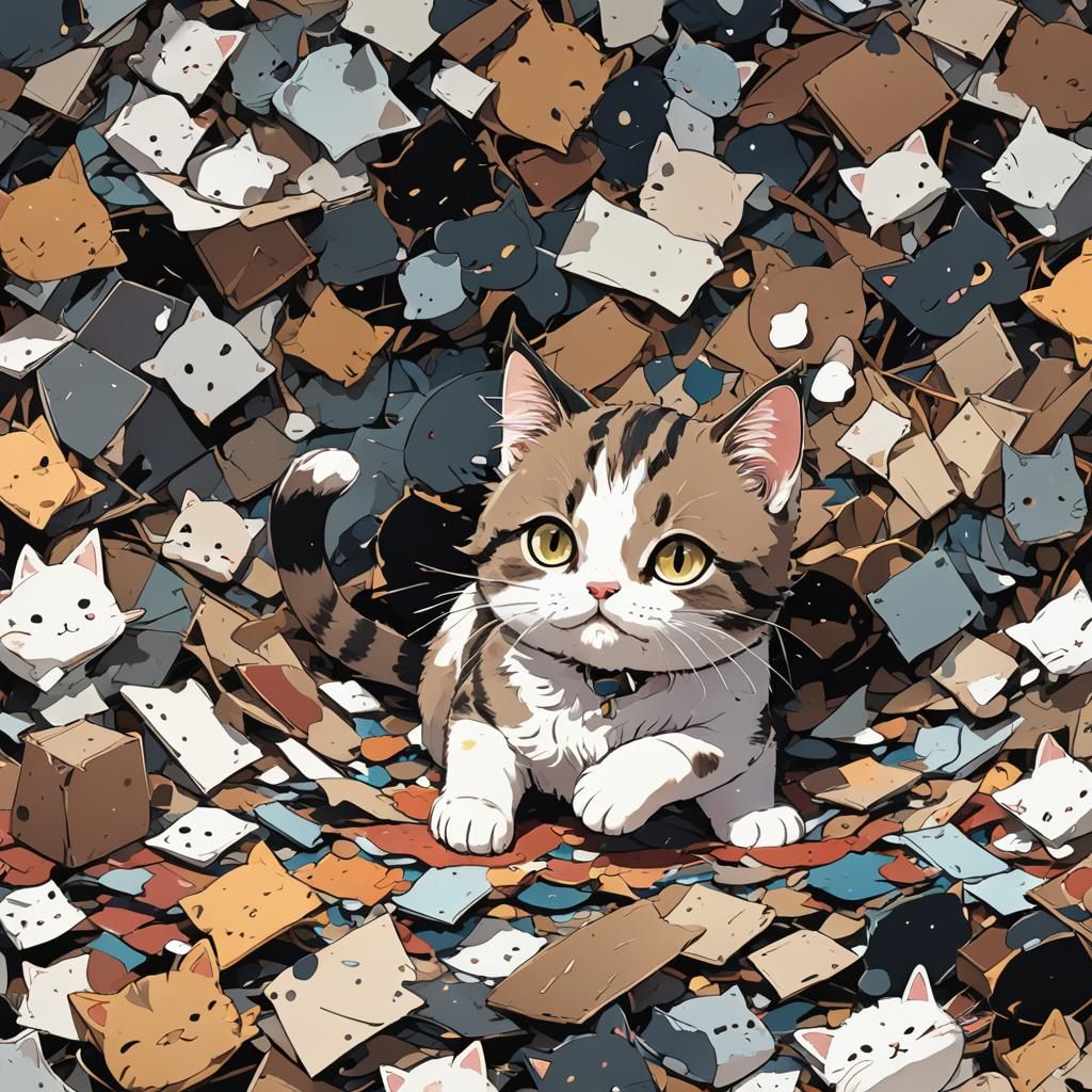 Cute Cat Creates Mess in Anime Style