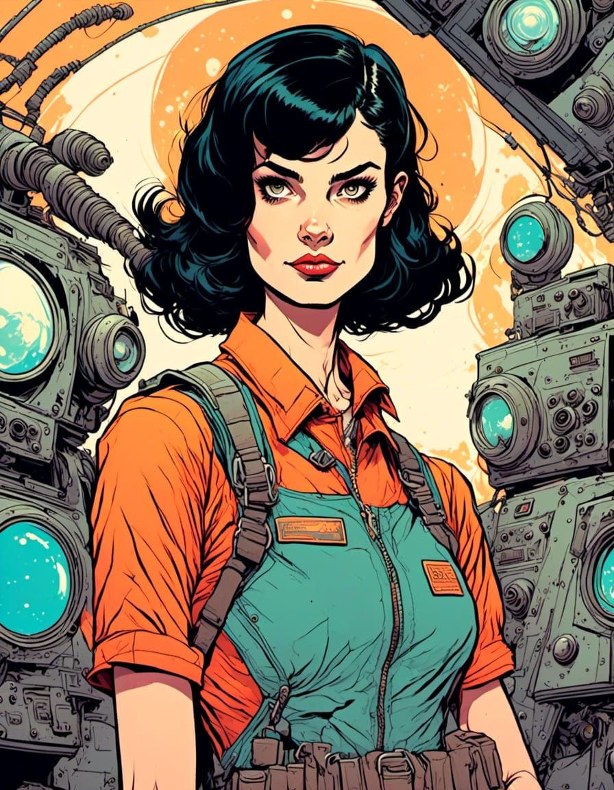Retrofuturistic Tourist in Comic Art Style