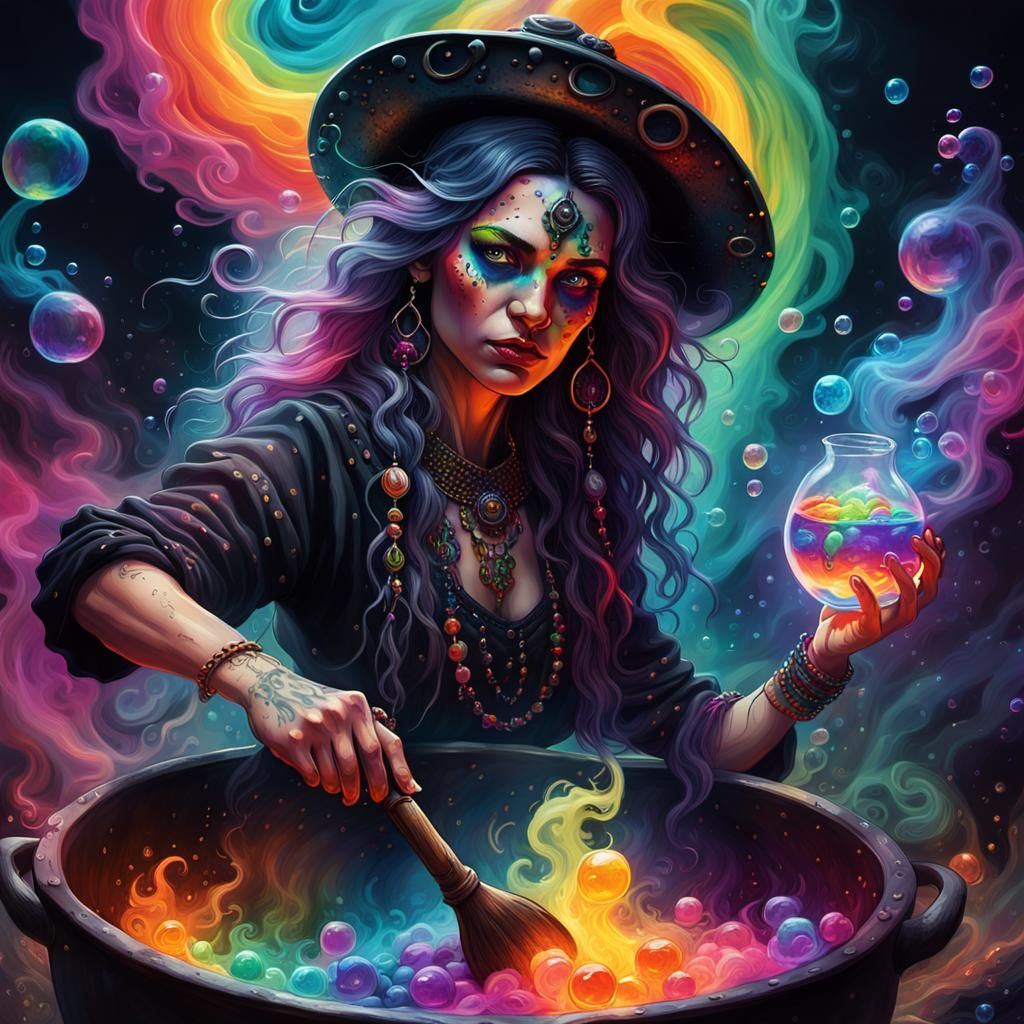 Rebel Witch Brews Neon Potion: Dark Fantasy Portrait