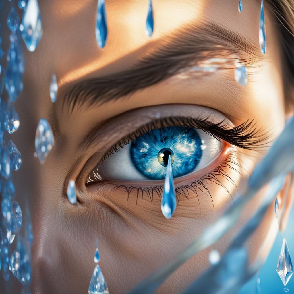 Contemplative Woman with Tear, Ultra-Realistic Image
