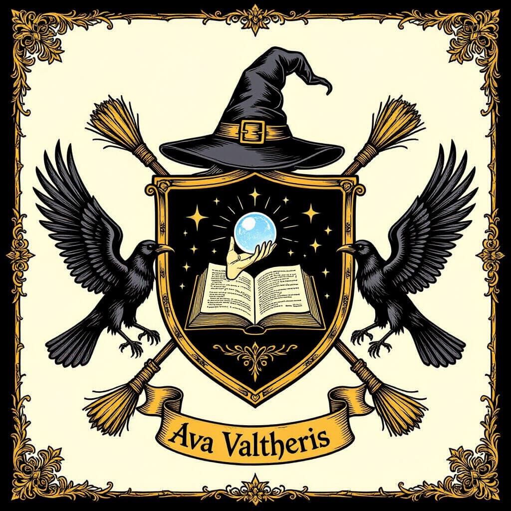 Intricate Heraldic Emblem of Witchcraft and Divination