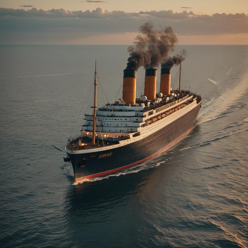 Historic Ocean Liner at Sunrise: Cinematic Film Still