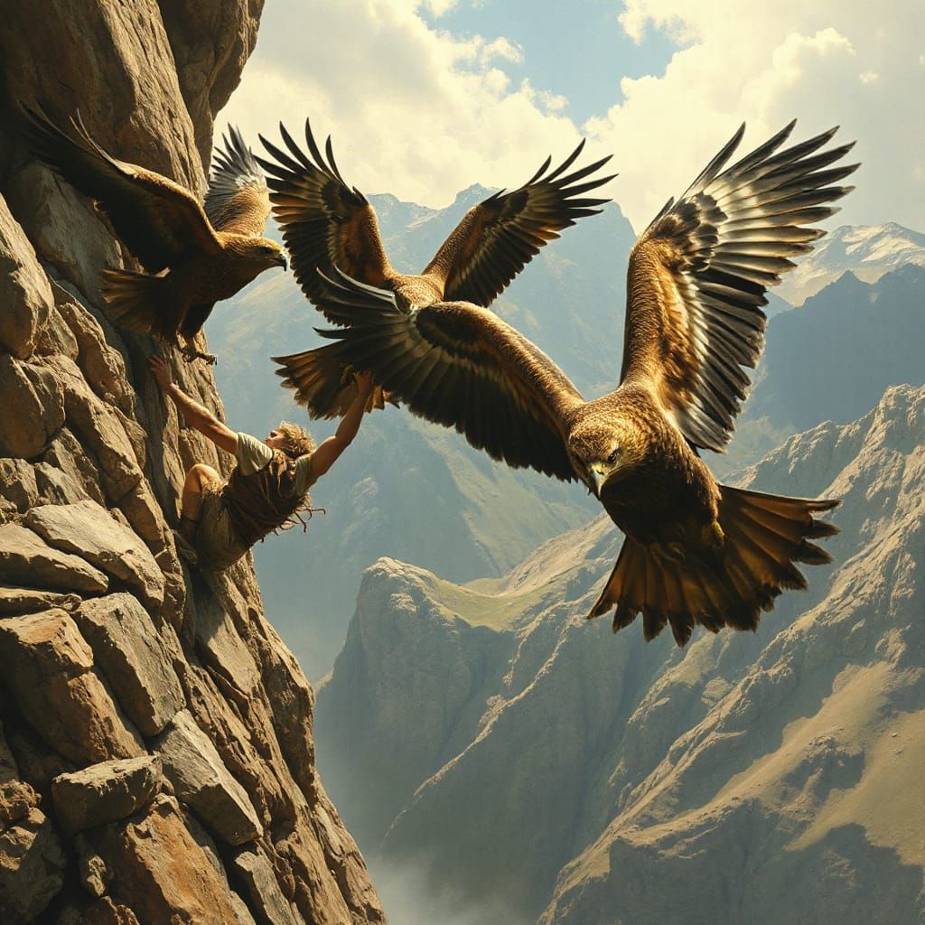 Desperate Survivor Clings to Cliff Face as Eagles Attack