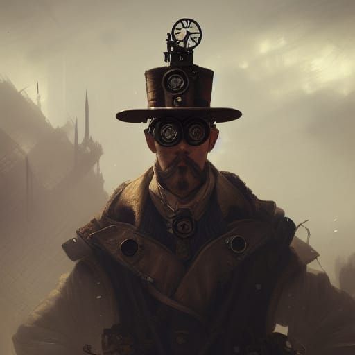 Steampunk Man in Detailed Dark Fantasy Style