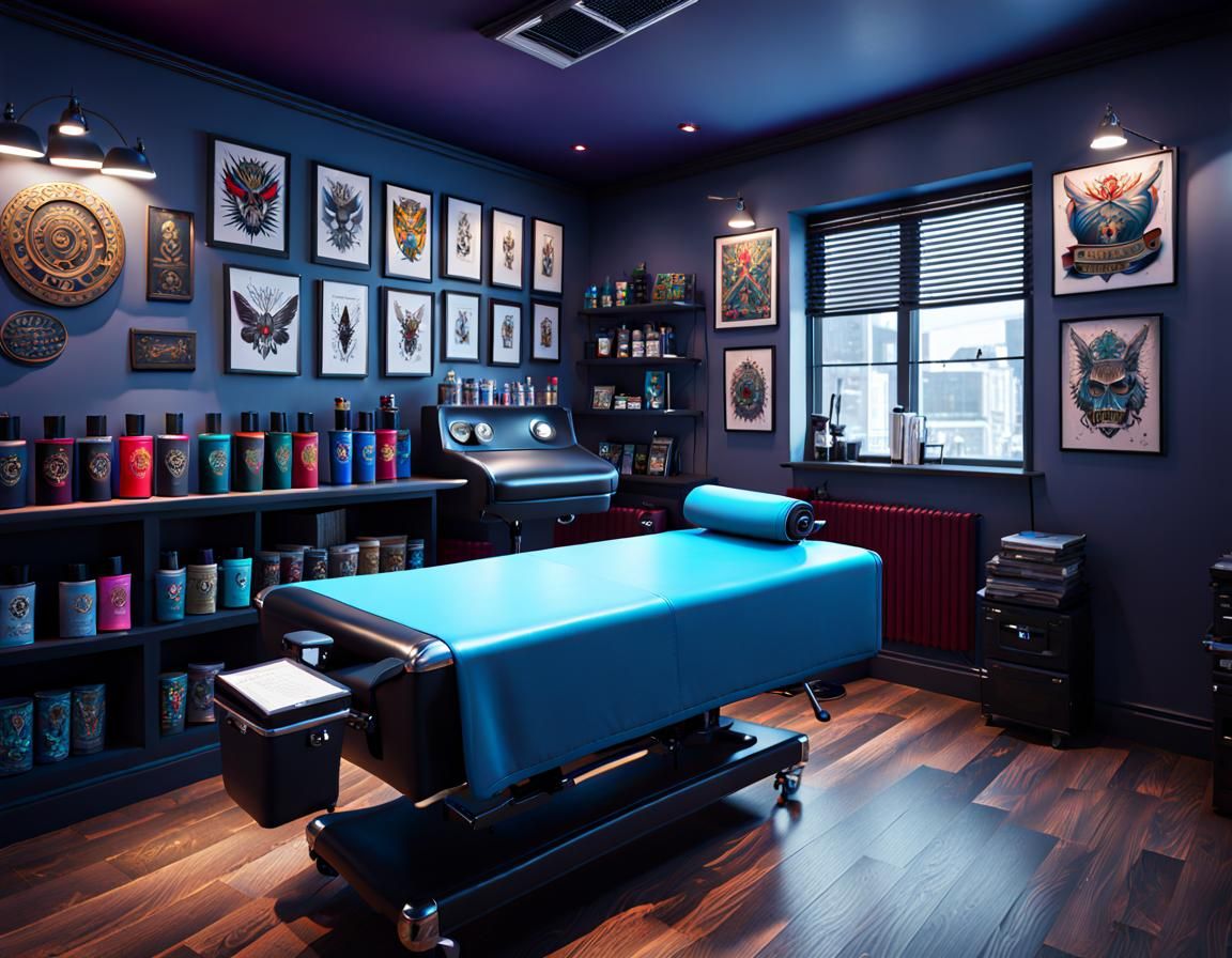 Tattoo Parlor Scene with Open Book in 8K