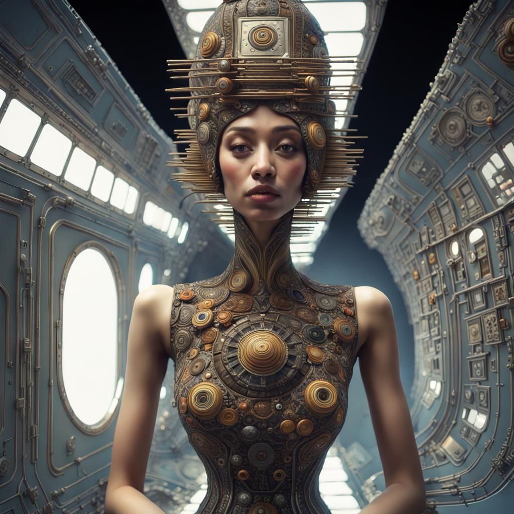 Surreal Spaceships Orbiting in a Dreamy Landscape