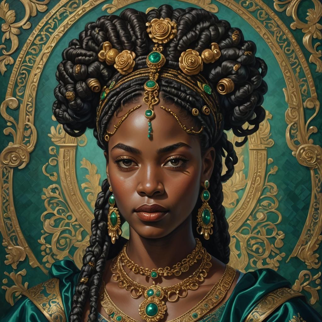 Regal Black Woman in Opulent 17th Century Style