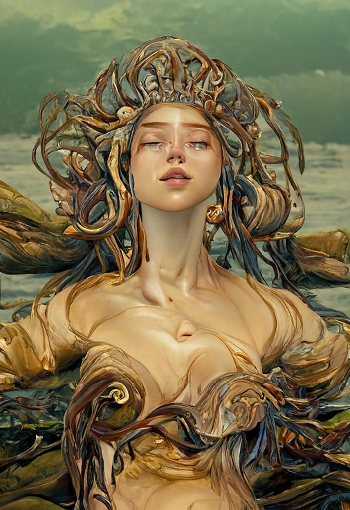Radiant Medusa Mermaid Goddess in Golden Hour Lighting