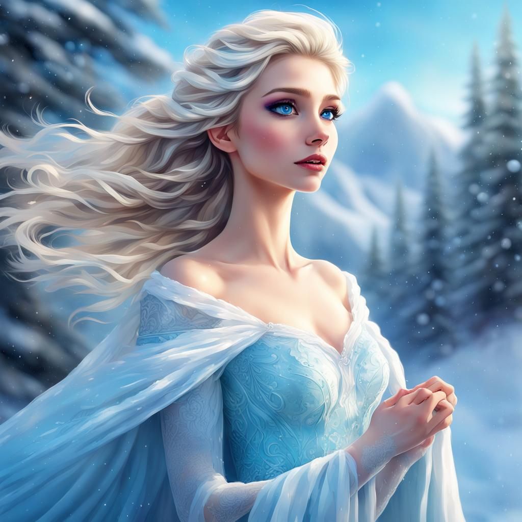 Princess Elsa in Flowy Gown, Digital Art