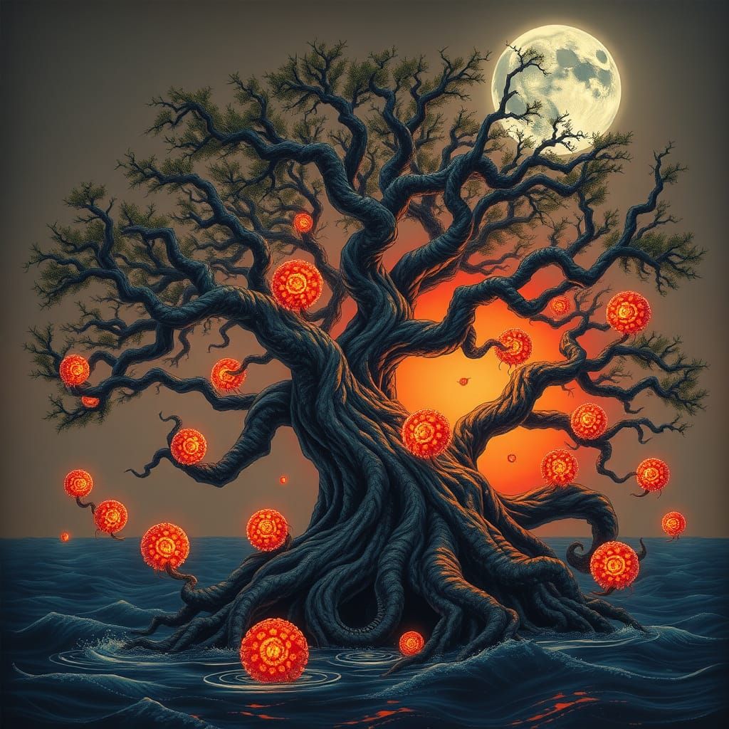 Ancient Oak Transforms into Bioluminescent Sea Creature Land...