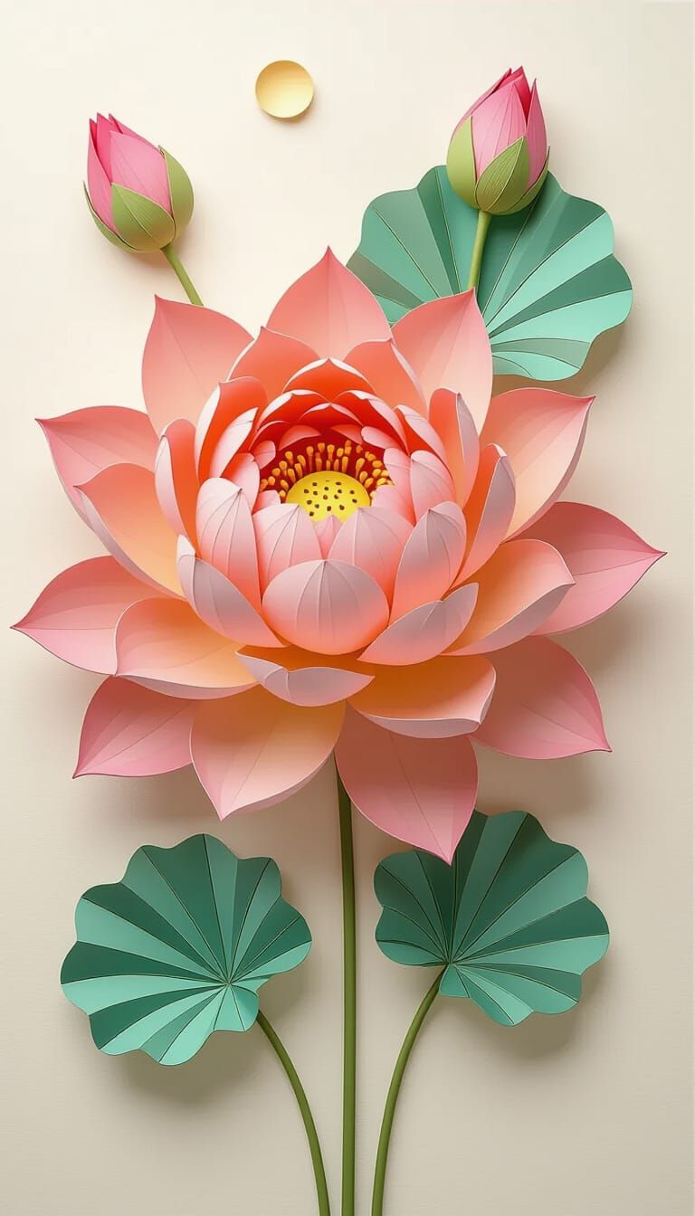 Peach Lotus Flower in Digital Art Style