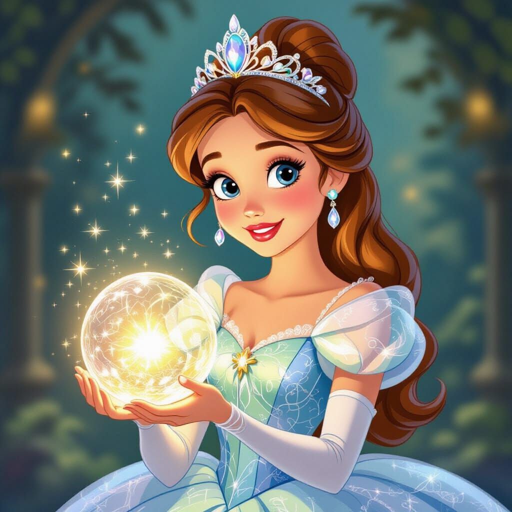 Disney Princess in Crystal Gown Holding Magical Orb