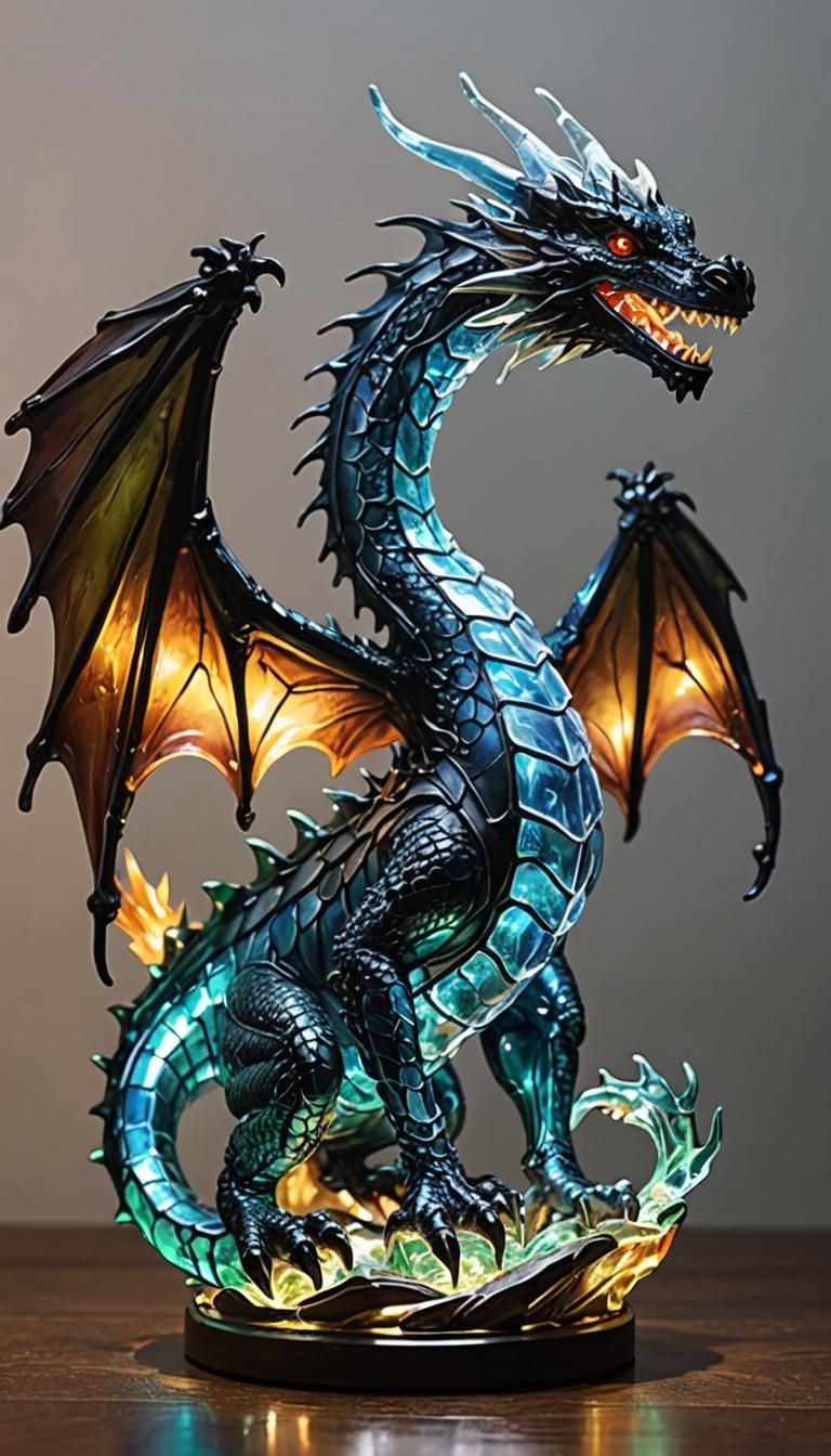 Illuminated Glass Dragon Sculpture