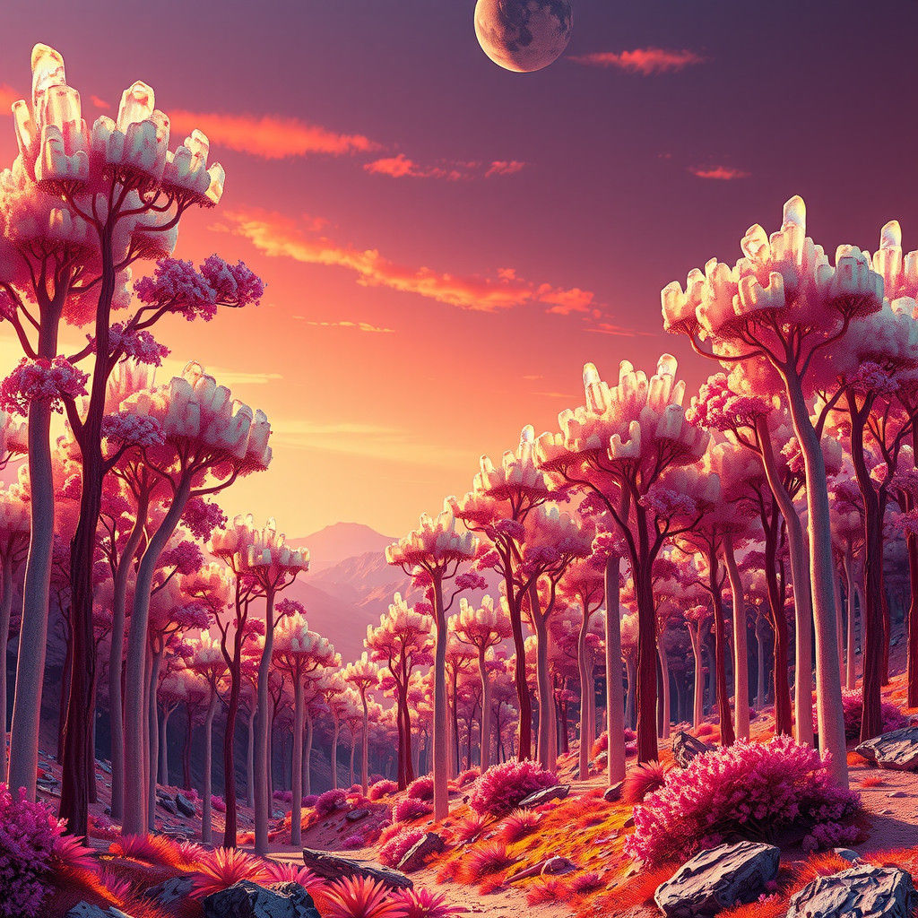 Iridescent Martian Forest in Futuristic Style