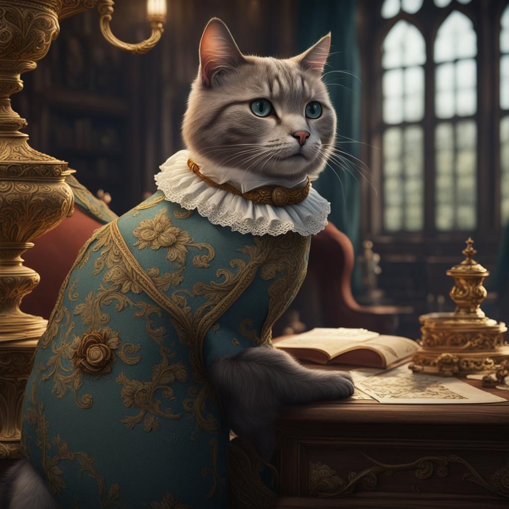 Jane Austen Cat in Detailed Matte Painting