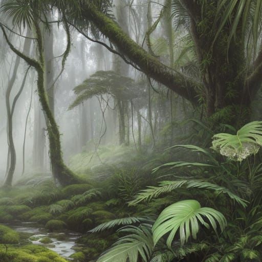 Majestic Dark Rainforest, Teeming with Life, in Photorealist...