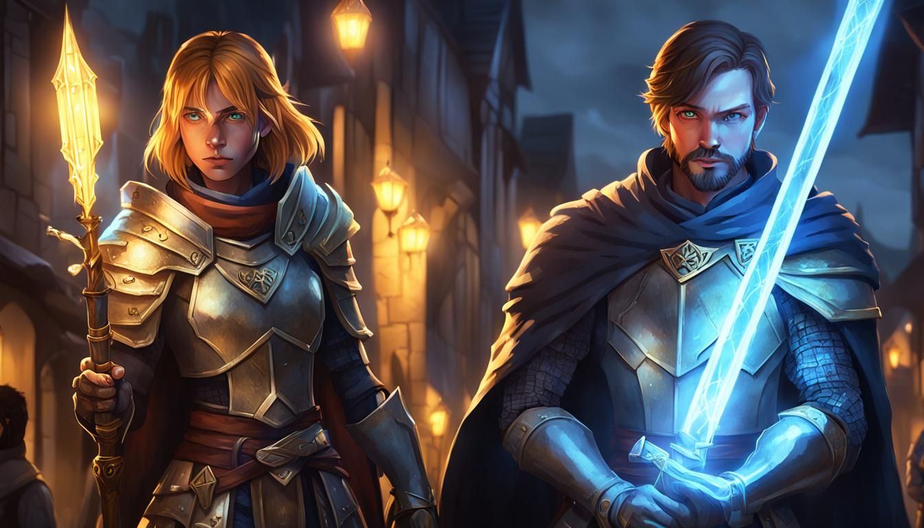 Fantasy Adventurers Search Town at Night