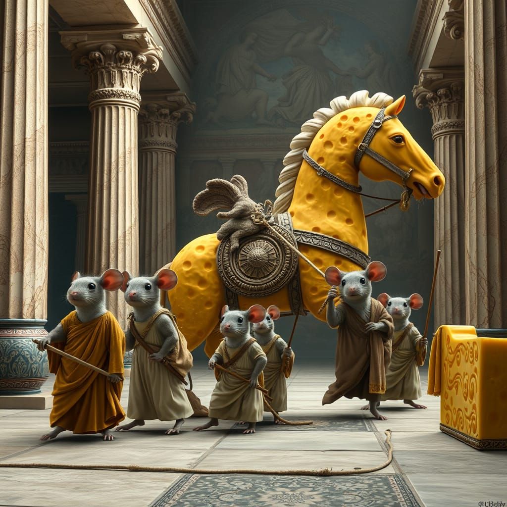 Mice Haul Cheese Horse into Ancient Greece