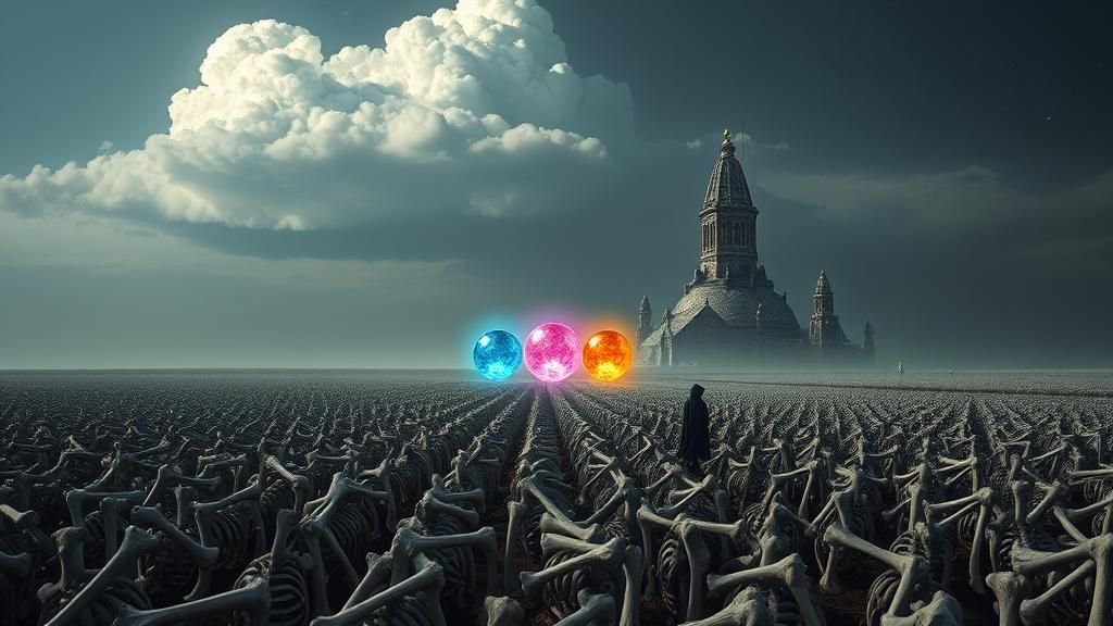 Mystical Bone Landscape with Mirrored Towers