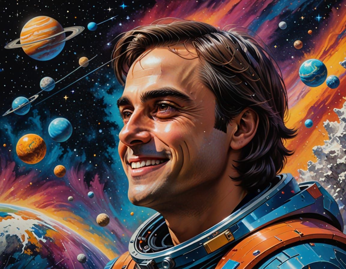 Young Carl Sagan Portrait with COSMOS Logo