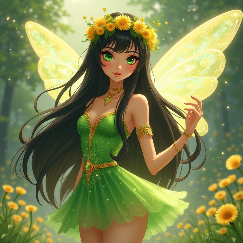 Enchanted Slavic Anime Girl with Magical Wings and Whimsical...