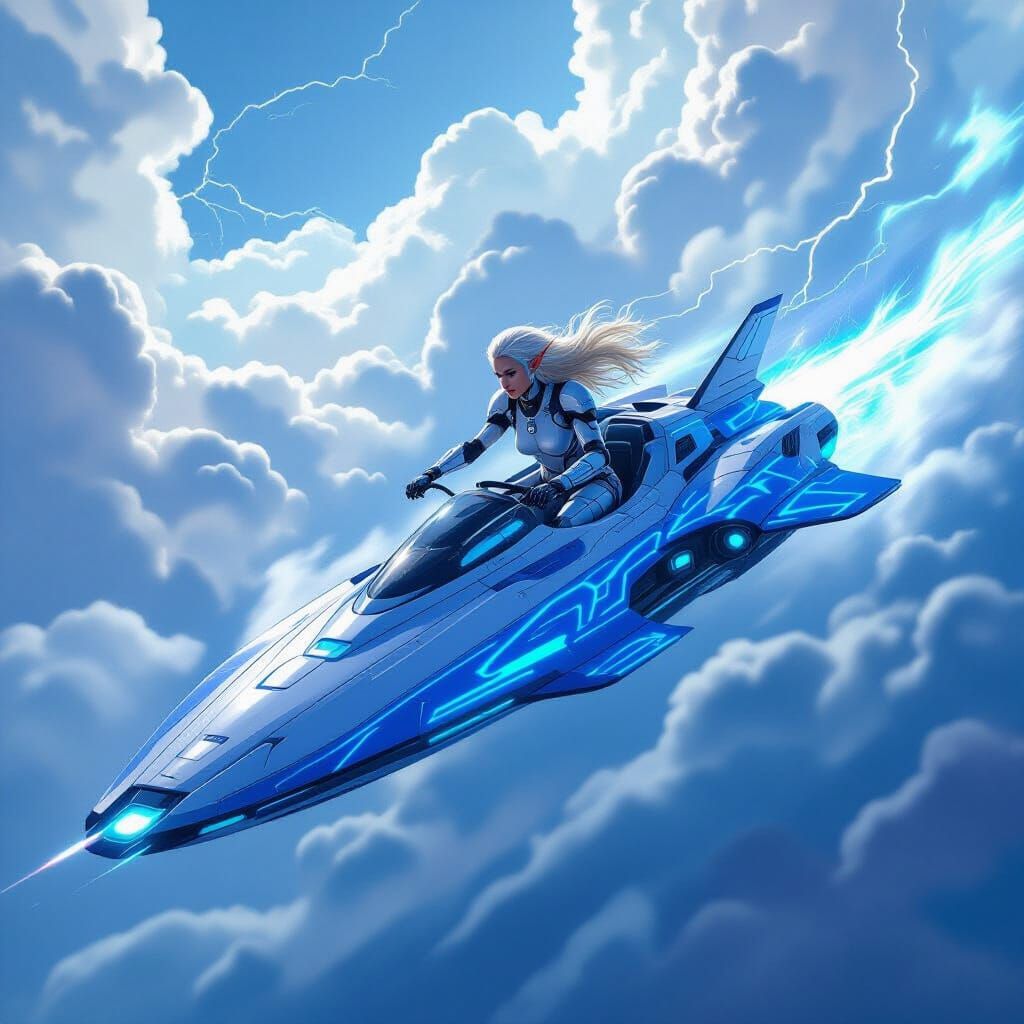 Cyborg Elf Skiff Pilot in Electric Airbrush Style