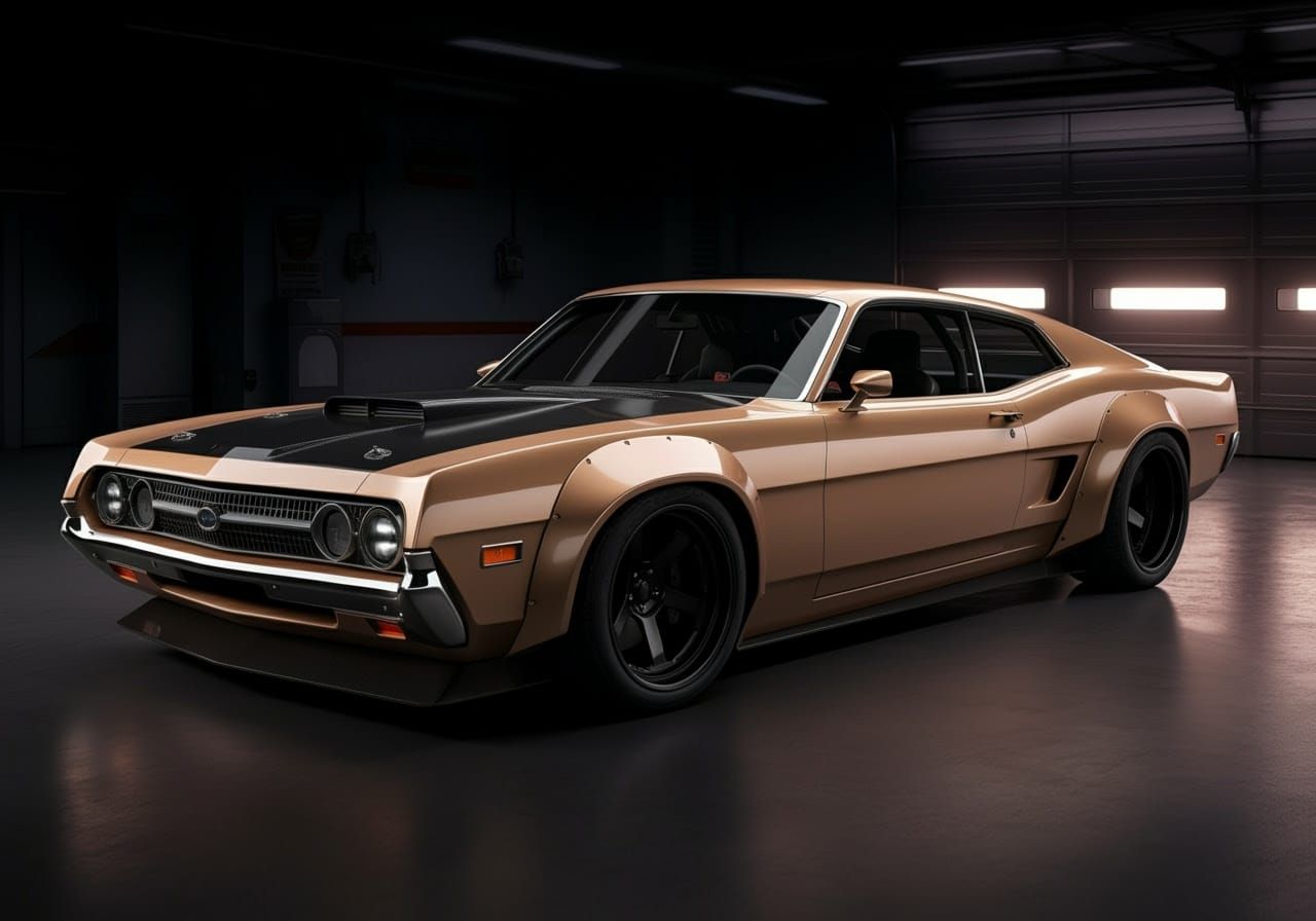 Restomod Muscle Car in Champagne Metallic Paint
