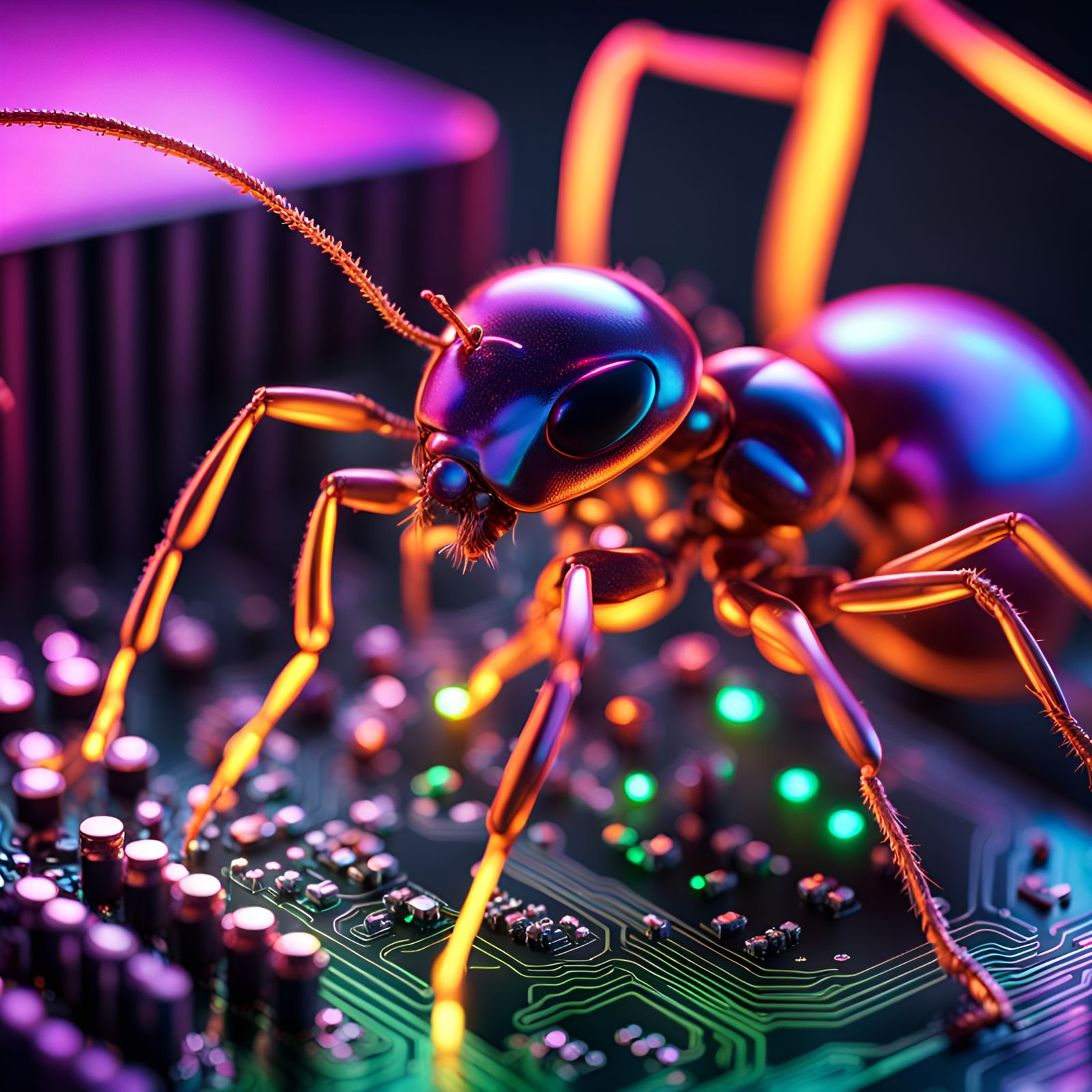 Ant on Computer Circuits in Hyperrealism